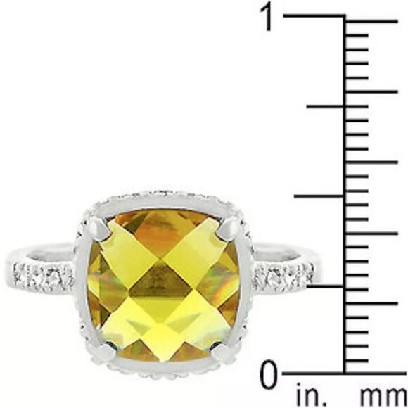 Canary Yellow Cubic Zirconia Halo Cocktail Ring Size 9 Silver Rhodium Plated - Picture 5 of 5
